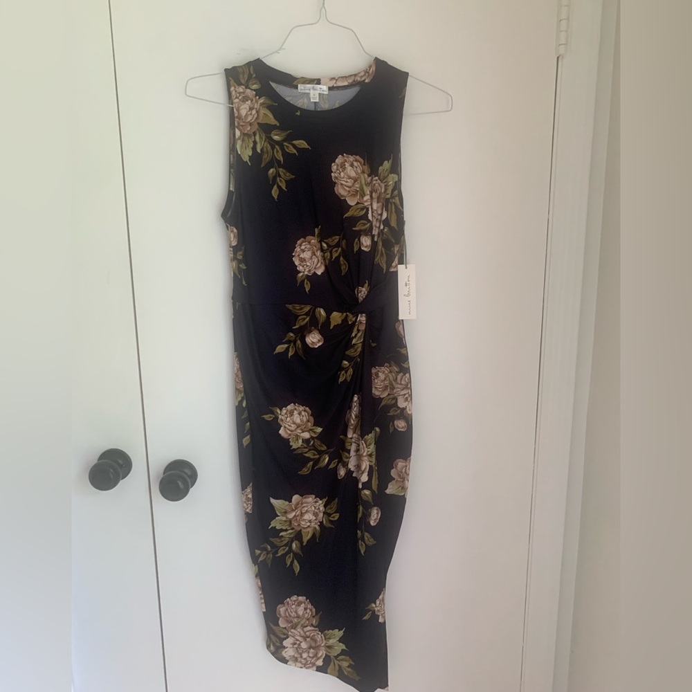Nine Britton Navy Blue Faux Wrap Sheath Midi Dress